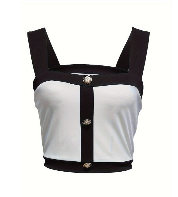 Women's Color Block Slim Fit Vest - Square Neck Sleeveless Women's Top