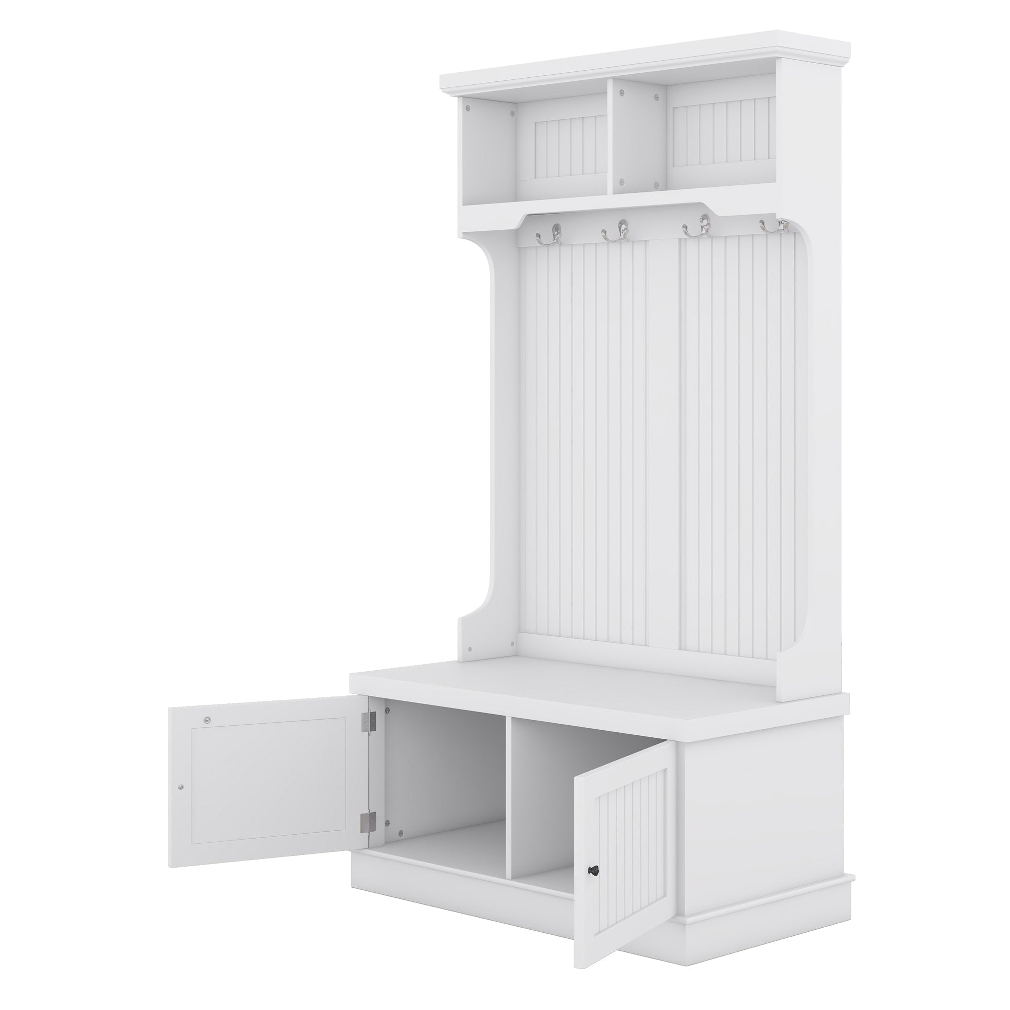 Hall Tree with Storage Shoe Bench for Entryway and Hallway 4-in-1 Design Coat Racks with 4 Hooks for Living Room White