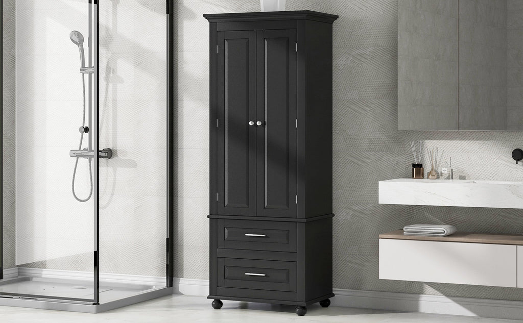 Tall Storage Cabinet with Two Drawers for Bathroom/Office, Black