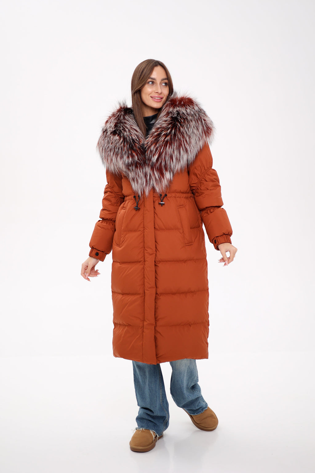 Genuine Silver Fox Fully Lined Hood Down Filled Coat