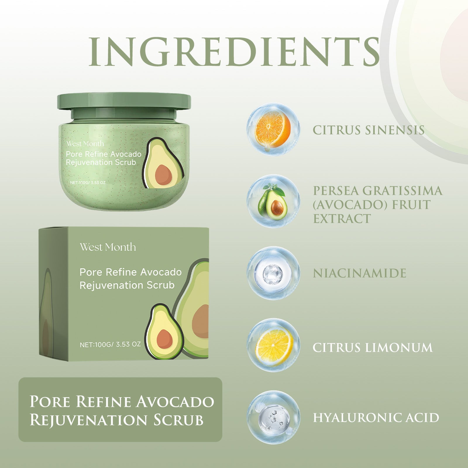Avocado Ice Cream Scrub, Moisturizing, Hydrating, Cleansing And Exfoliating Body Scrub
