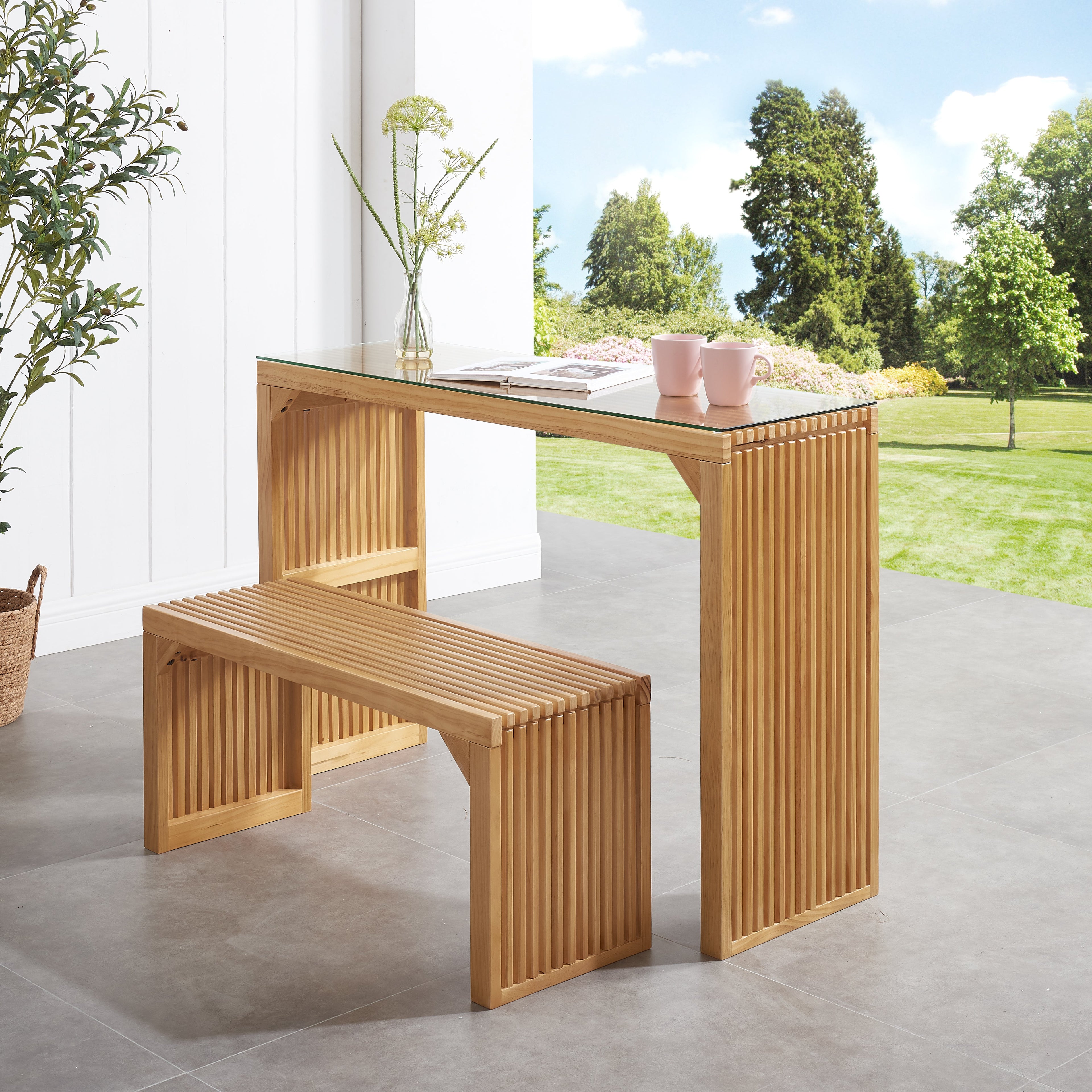 Dining Bench and Table, Pine Indoor Wood Bench for Entryway,Living Room,Kitchen and Bedroom Table (Nature, Long Bench & Table)
