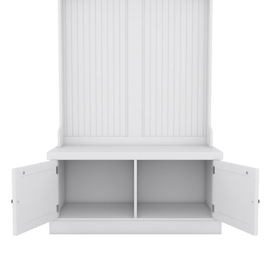 Hall Tree with Storage Shoe Bench for Entryway and Hallway 4-in-1 Design Coat Racks with 4 Hooks for Living Room White