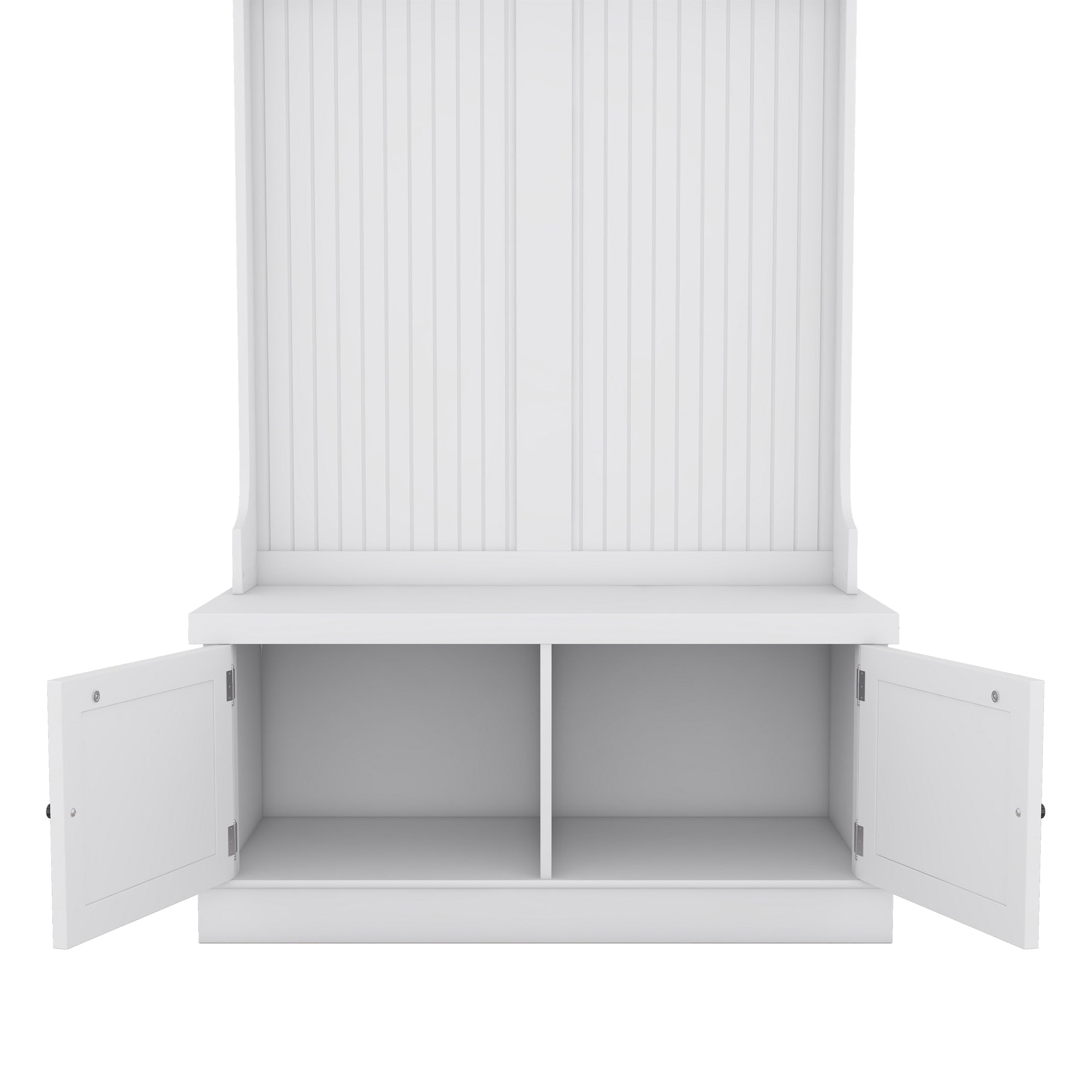 Hall Tree with Storage Shoe Bench for Entryway and Hallway 4-in-1 Design Coat Racks with 4 Hooks for Living Room White