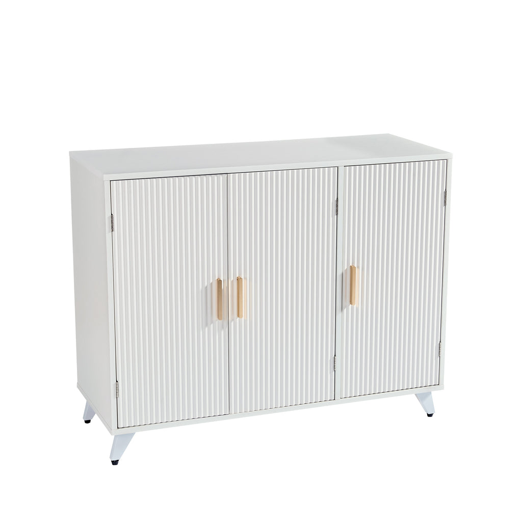 ideboard with wavy texture buffet cabinet, white accent cabinet with door, modern bookcase for kitchen living room