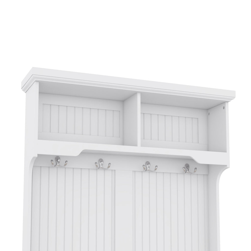 Hall Tree with Storage Shoe Bench for Entryway and Hallway 4-in-1 Design Coat Racks with 4 Hooks for Living Room White