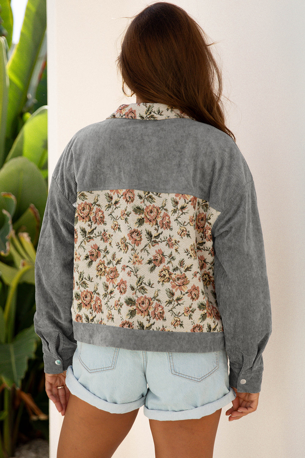 Floral Patchwork Ribbed Shirt Jacket