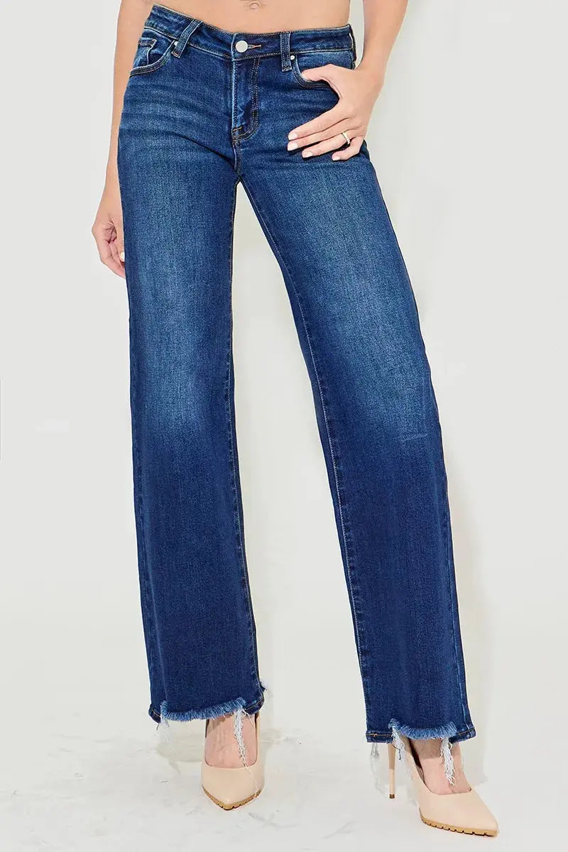 Full Size/Plus Size Low Rise Wide Leg RISEN Jeans (Dark )