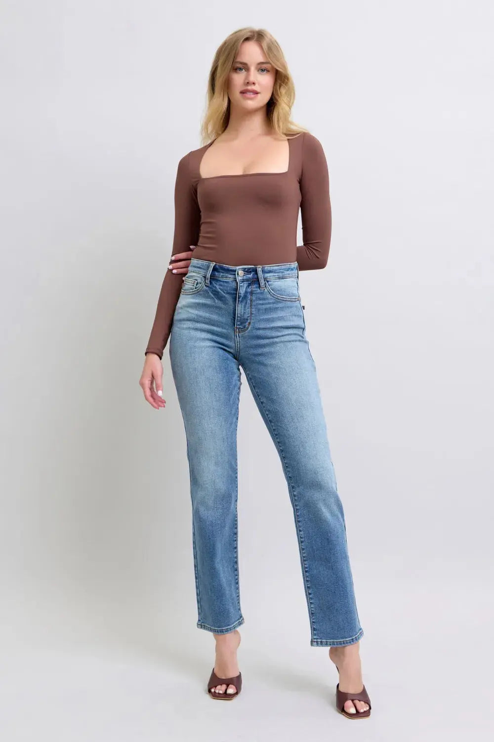 Full/Plus Size Run Vintage Wash Thermal Straight Judy Blue Jeans