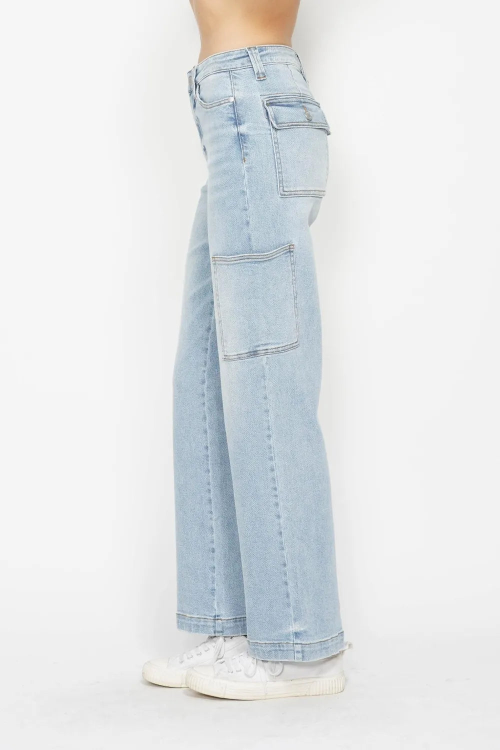 High Waist Cargo Pocket Straight Leg Judy Blue Jeans – Full Size