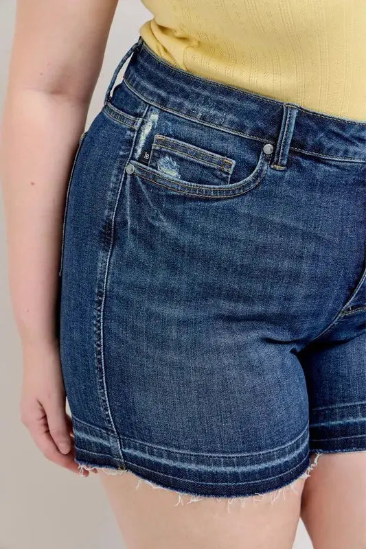 Judy Blue Jeans - Plus Size High Waist Tummy Control Destroy Release Hem Denim Shorts