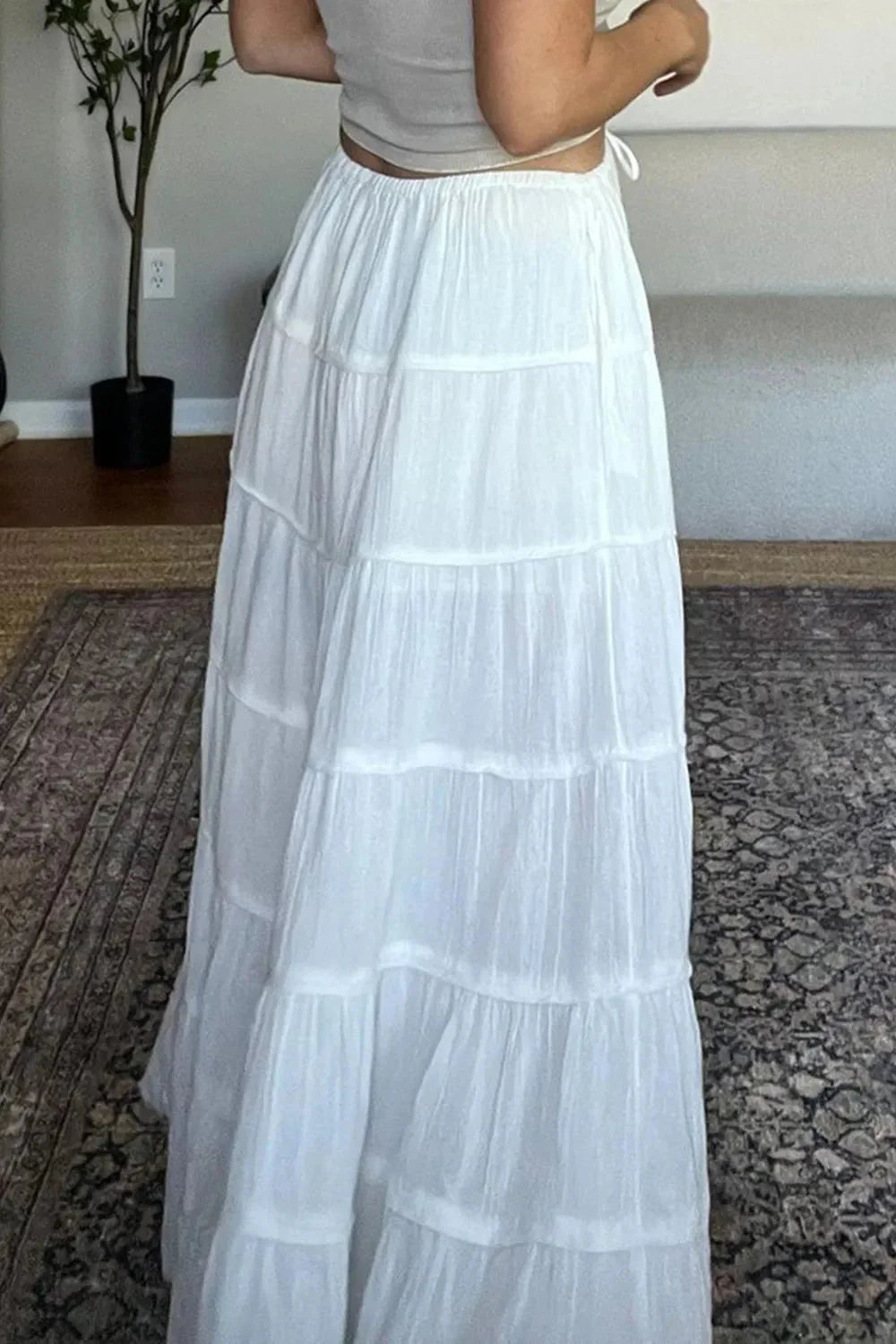 Boho Tiered Maxi Skirt with Drawstring Waist