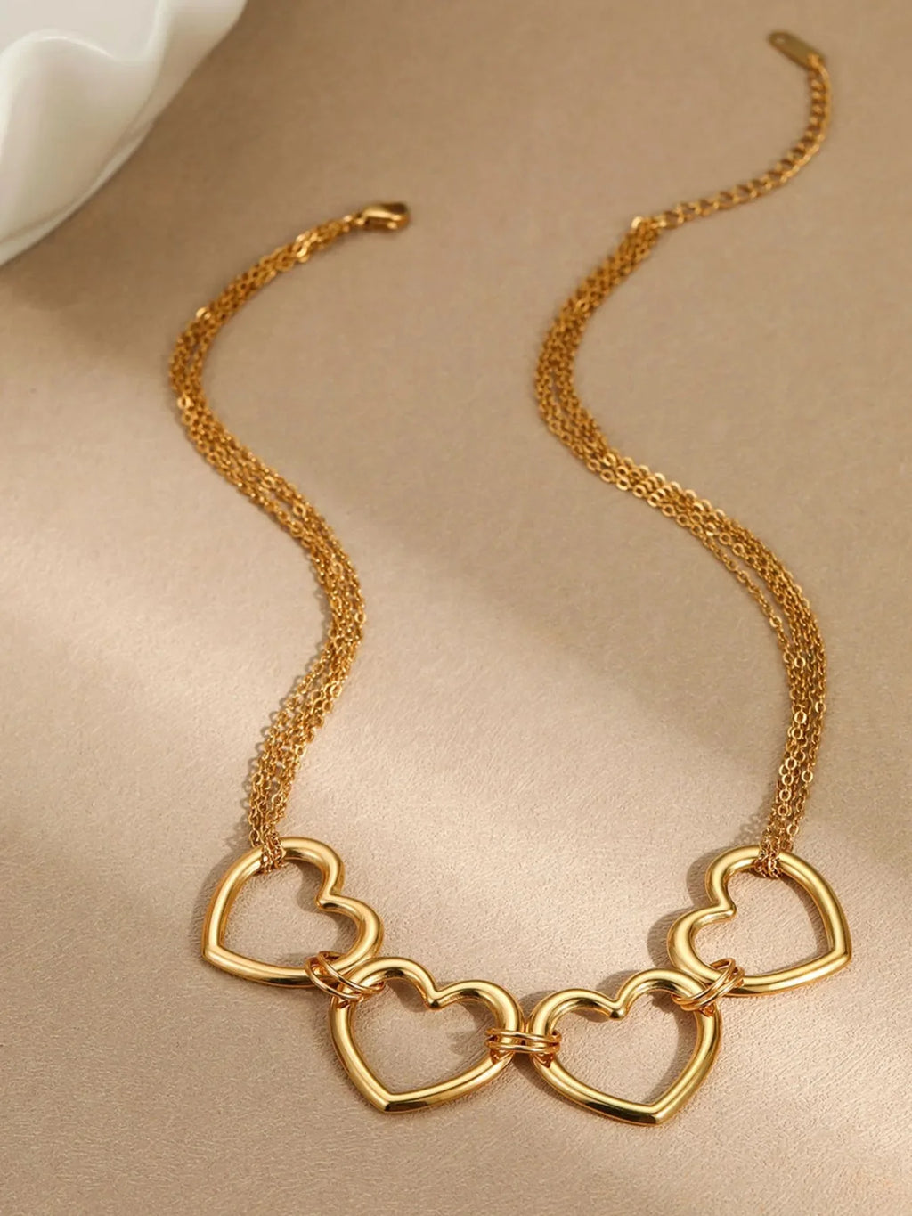 18K Gold-Plated Linked Heart Statement Necklace
