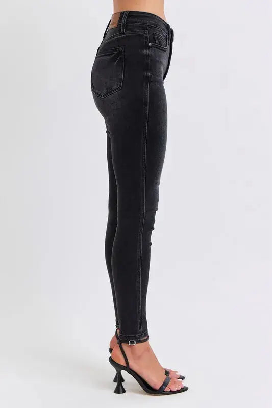 Full Size/Plus Size Mid Rise Tummy Control Skinny Judy Blue Jeans