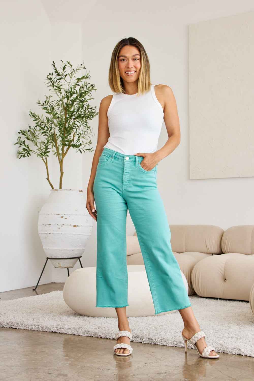 RFM Crop Chloe Tummy Control High Waist Jeans  Women's Jeans - Full Size Raw Hem