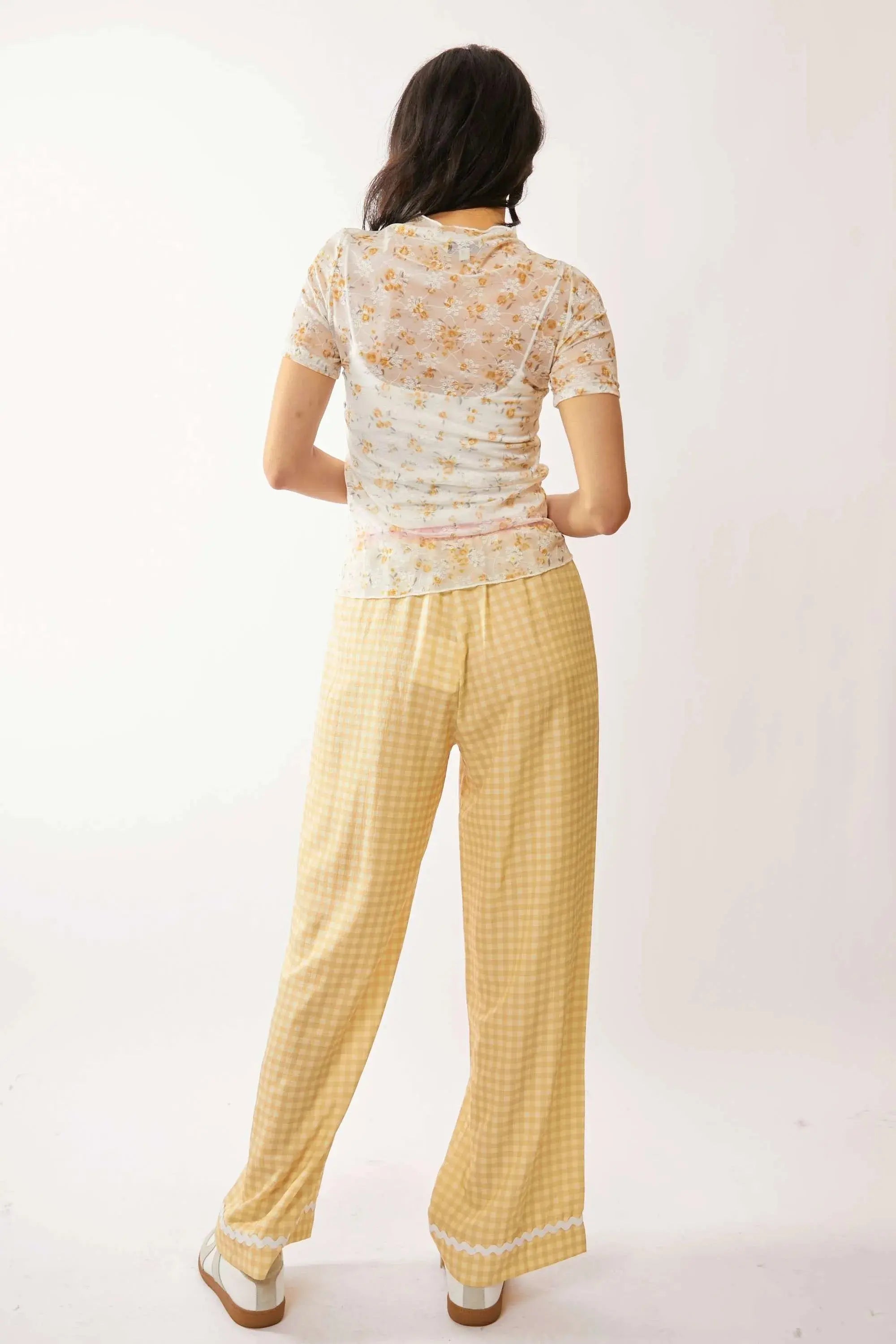 Davi & Dani Loose Turtle Neck Lace Mesh Sheer Top