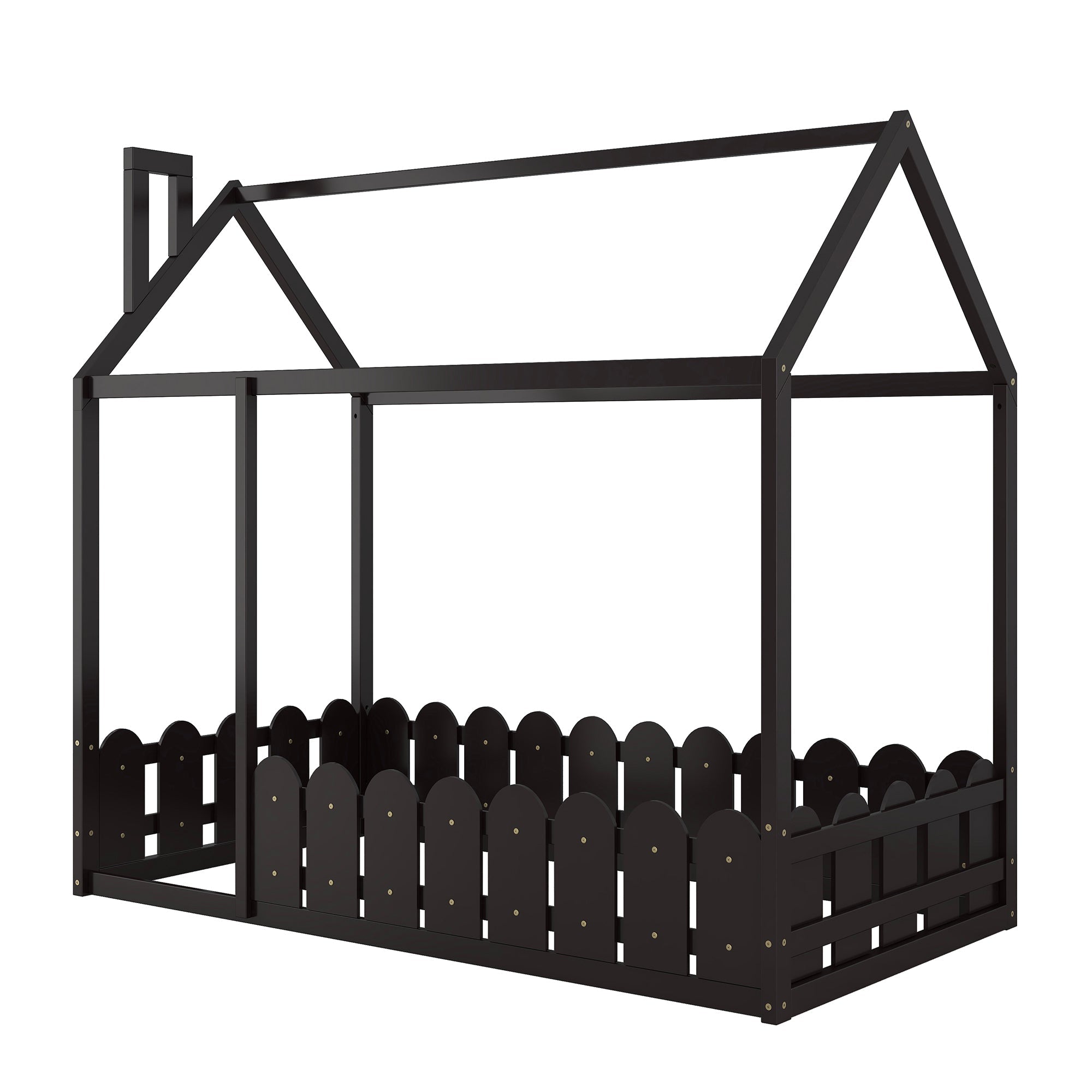 {Slats are not included}Twin Size Wood Bed House Bed Frame with Fence for KidsTeens Girls Boys