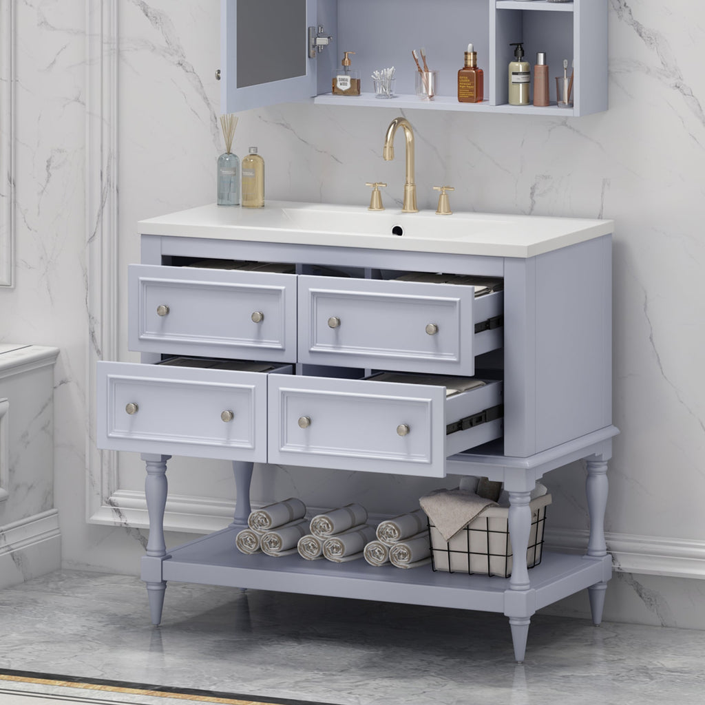 36" Bathroom Vanity Cabinet with Sink Combo Set, Undermount Resin Sink, Free Standing Vanity Set with 4 Drawers Blue