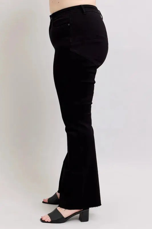 Plus Size High Waist Star Seam Detail Flare Leg Judy Blue Jeans
