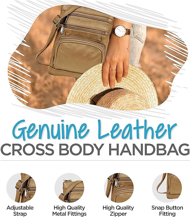 Krediz Genuine Leather Cross Body Handbag - Soft & Durable Crossbody Bags- 3 Sizes Multiple Colors