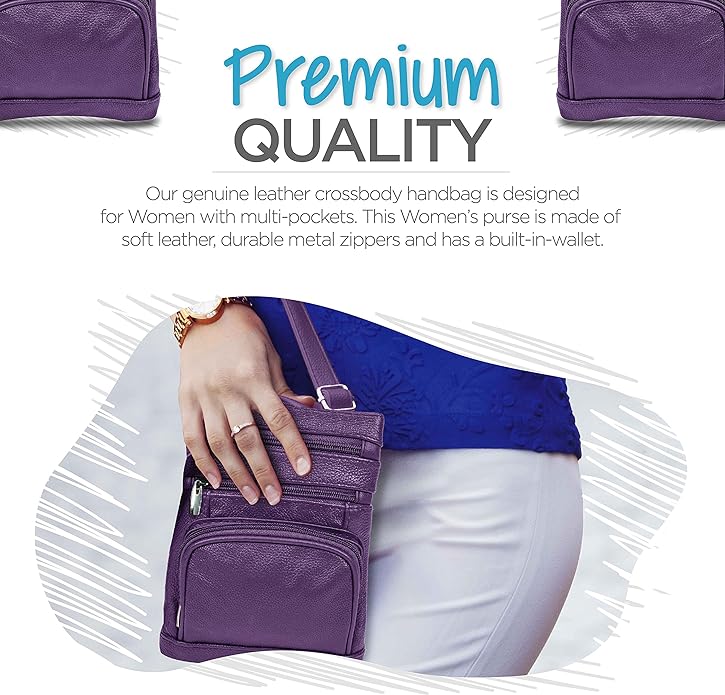 Krediz Genuine Leather Cross Body Handbag - Soft & Durable Crossbody Bags- 3 Sizes Multiple Colors