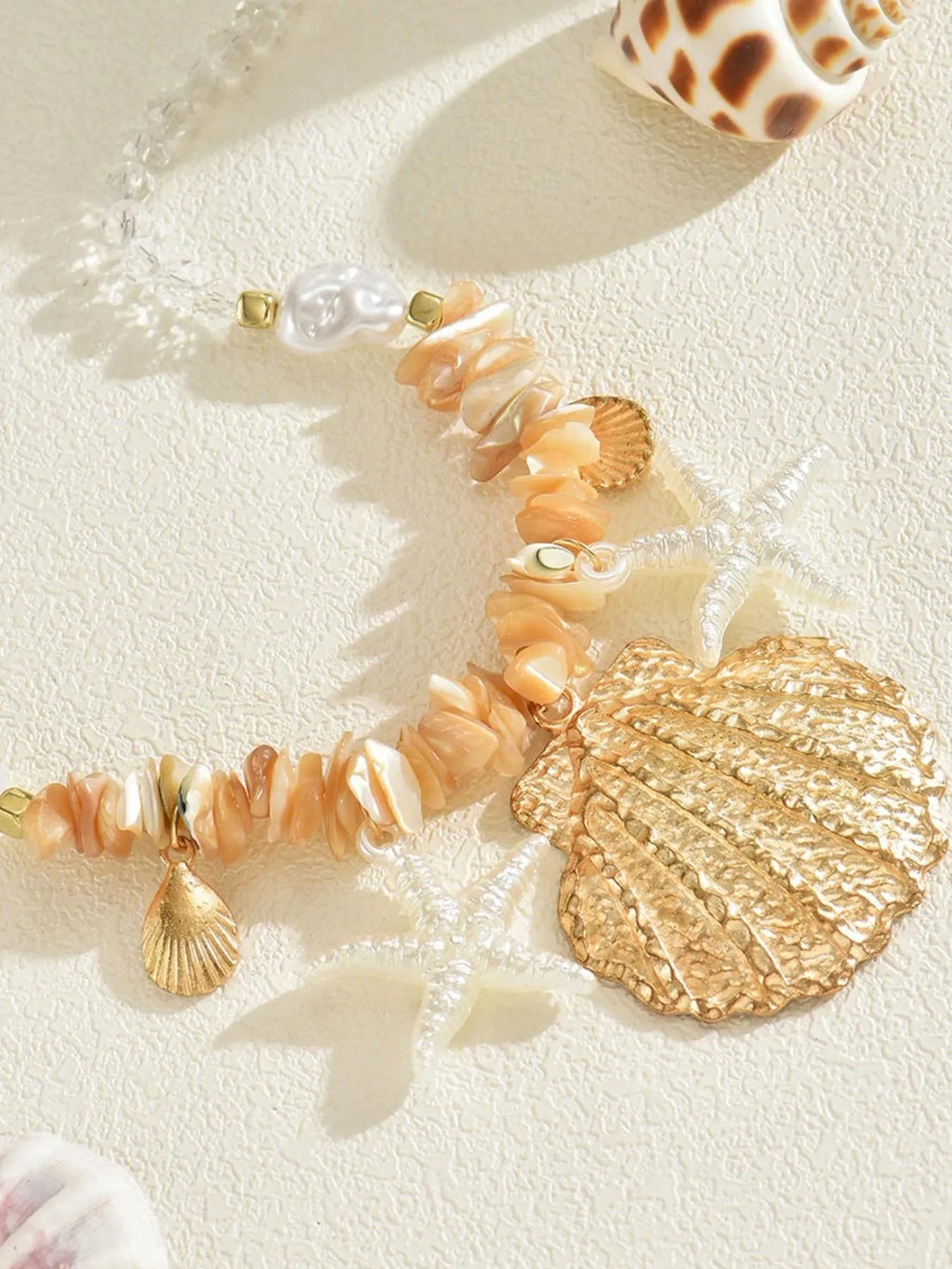 18K Gold-Plated Starfish & Shell Beaded Beach Necklace