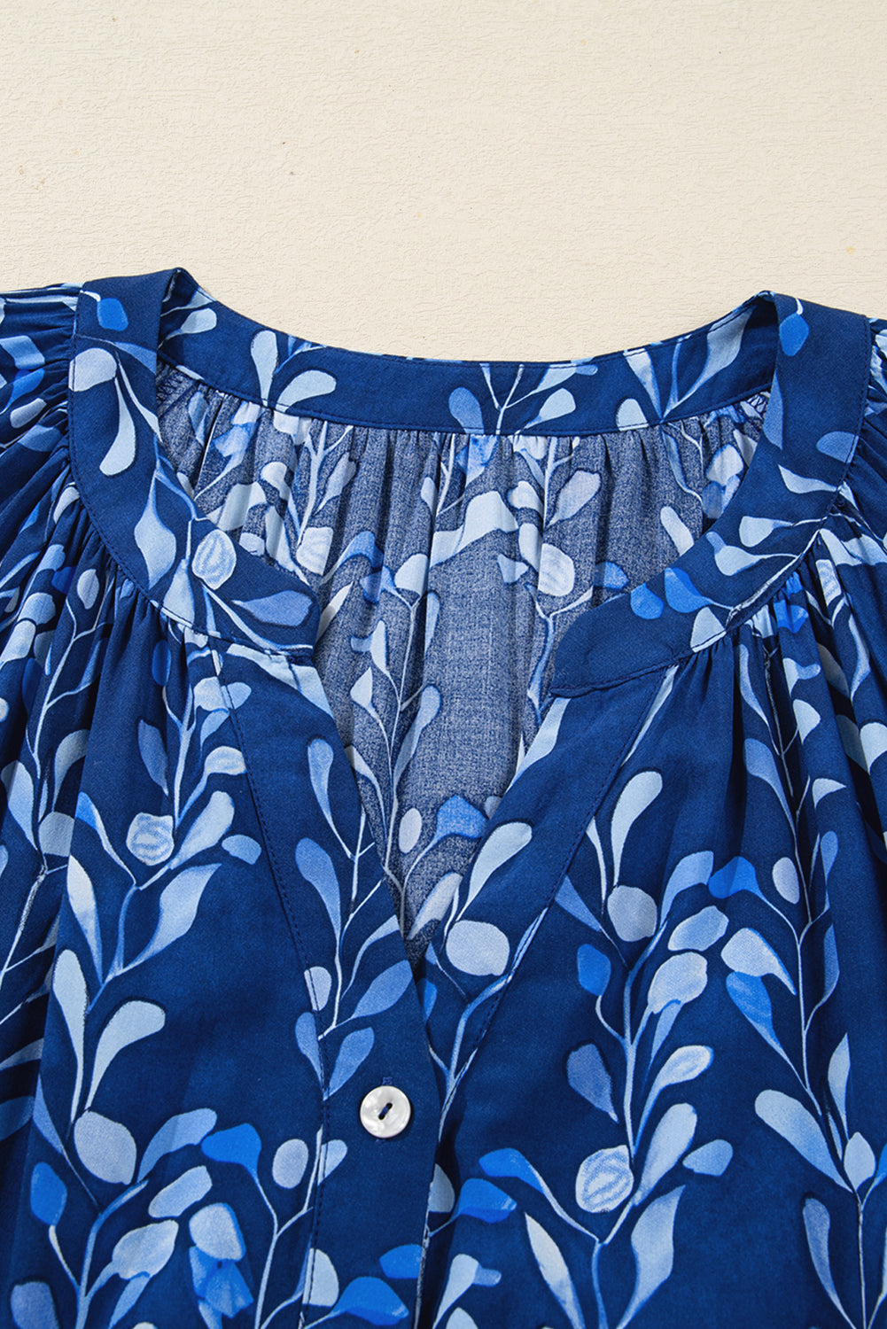 Floral 3/4 Sleeve Notched Neck Blouse