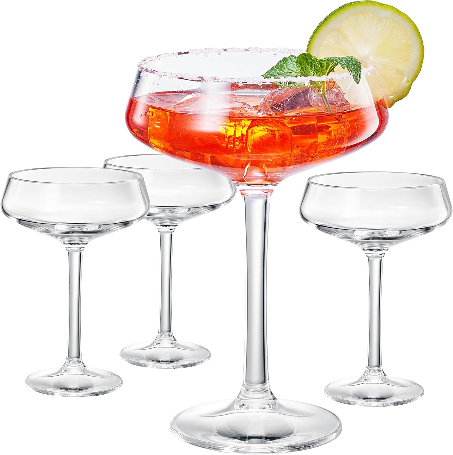 Khen Acrylic Coupe Glasses – Set of 4 Stemmed 8 oz Clear Cocktail Glasses – Durable, Shatterproof Drinkware for Martinis, Champagne, Cocktails & More – Elegant Reusable Barware