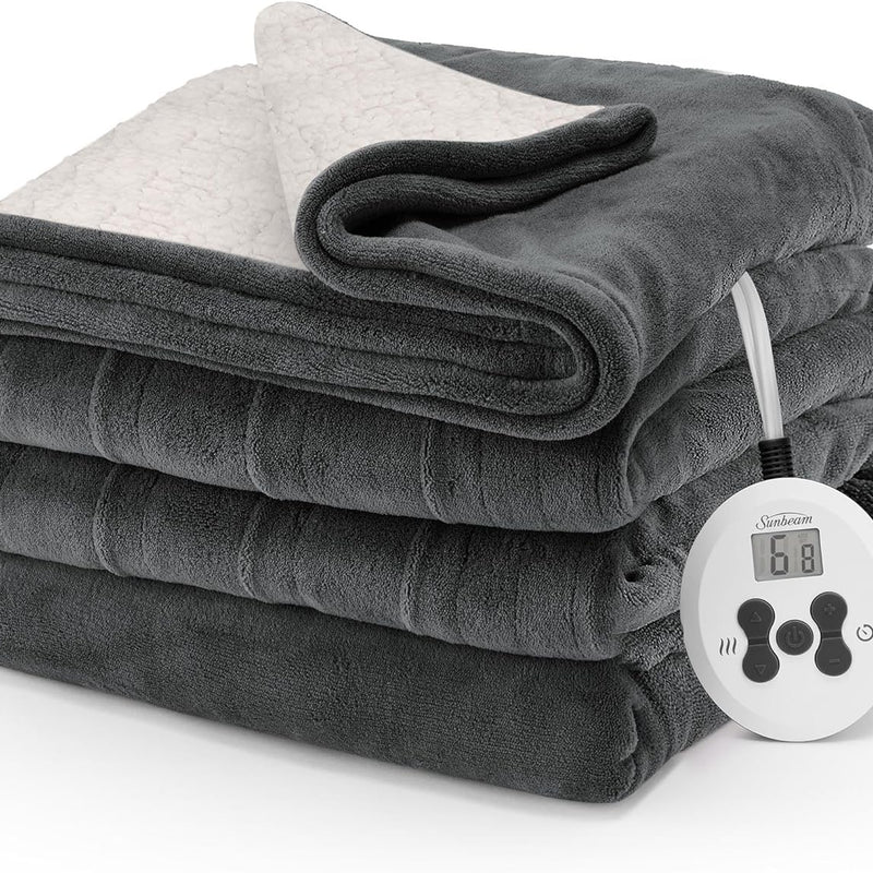 Sunbeam Royal Luxe Sherpa Night Fog Heated Blanket - Twin