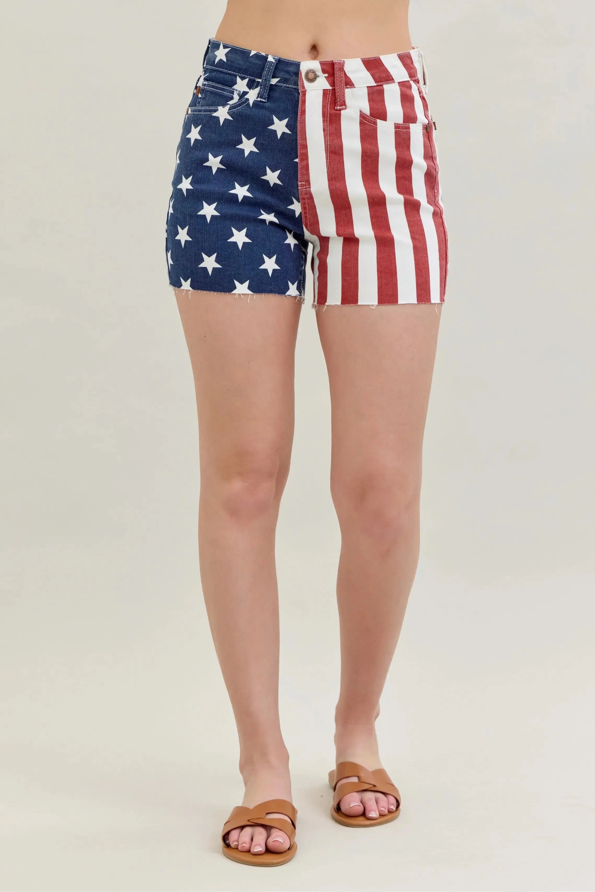 Judy Blue Jeans - Full Size High Waist Americana Flag Fray Hem Shorts
