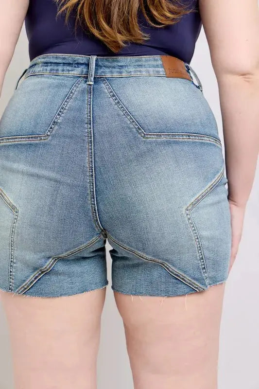 Judy Blue Jeans - Plus Size High Waist Star Seam Detail Denim Shorts