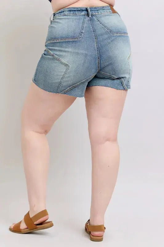 Judy Blue Jeans - Plus Size High Waist Star Seam Detail Denim Shorts