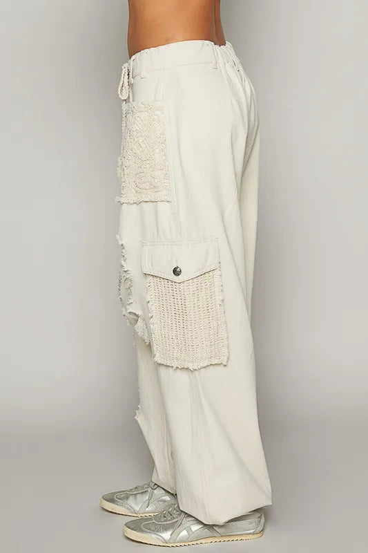 Crochet Patch Distressed Washed Jeans