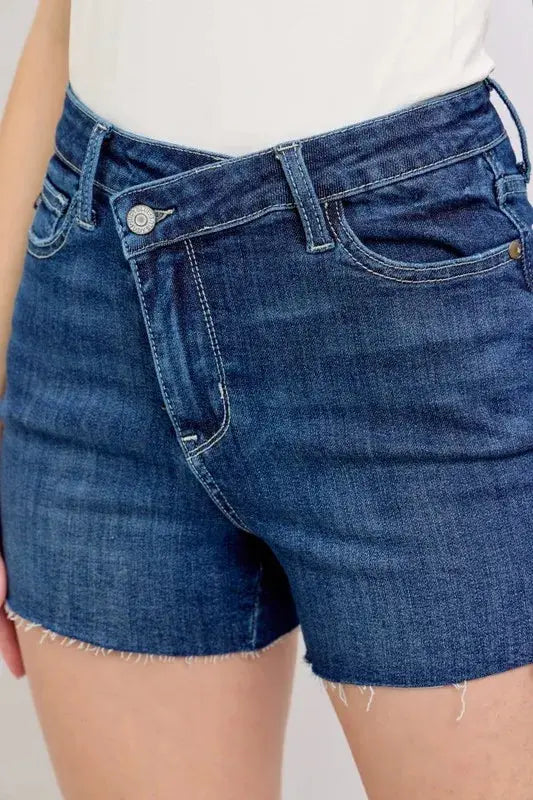 Judy Blue Jeans - Full Size High Waist Criss-Cross Waistband Denim Shorts