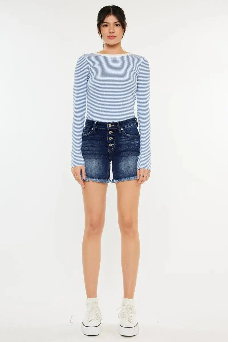 Mid Rise Button Fly Kancan Denim Shorts