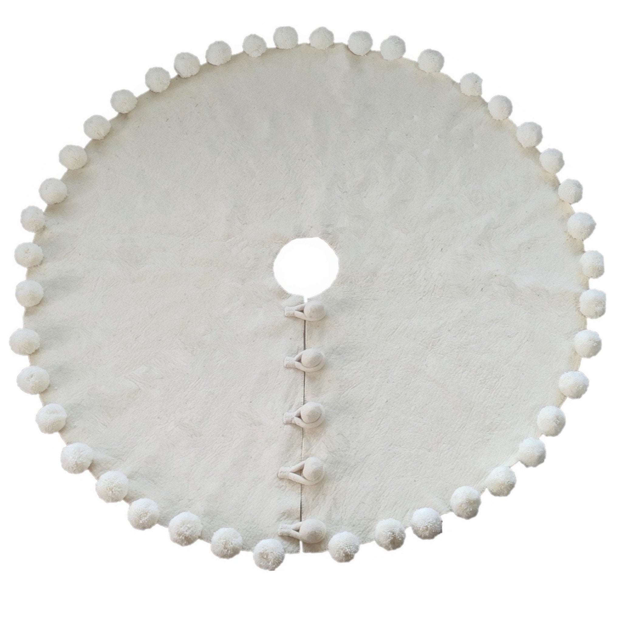 Handmade Felt Pom Poms Cream XL Christmas Tree Skirt 84" Arcadia Home
