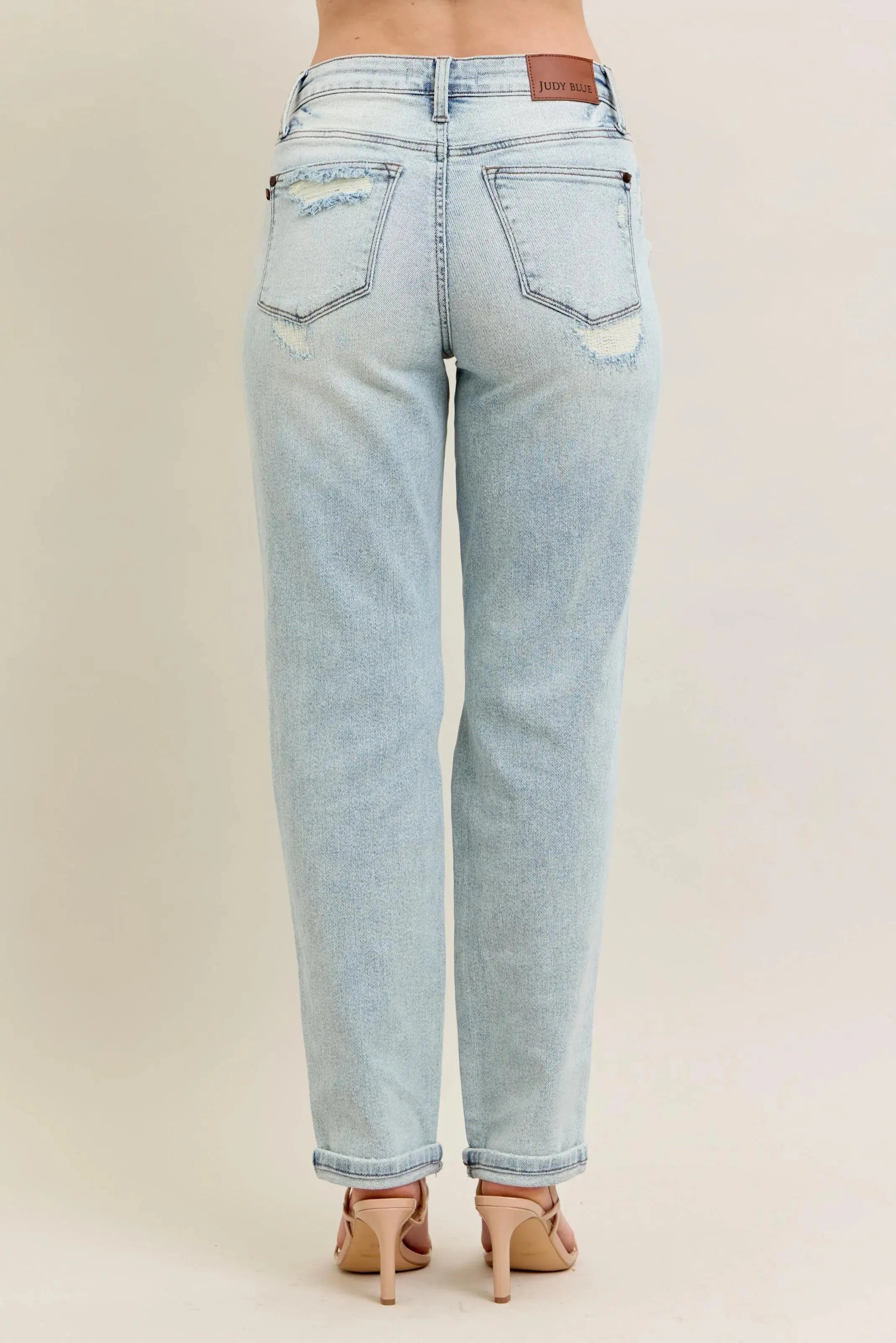 Judy Blue Jeans - Plus Size Mr Repair Stitch Detail Destroy Single Cuff Boyfriend Fit