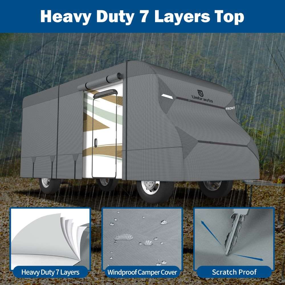 Umbrauto RV Cover Class C Upgraded 7 Layers Anti-UV Top Panel Motorhome Cover，Gray