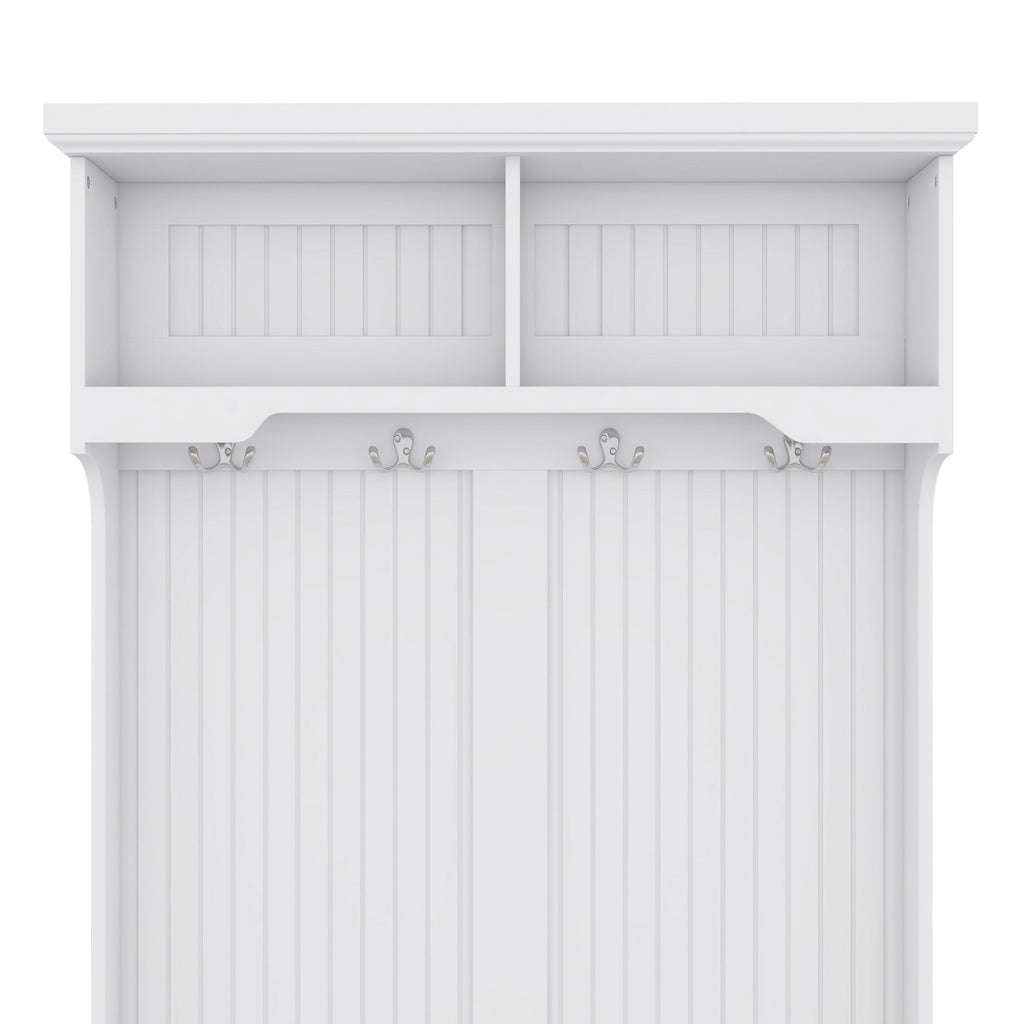 Hall Tree with Storage Shoe Bench for Entryway and Hallway 4-in-1 Design Coat Racks with 4 Hooks for Living Room White