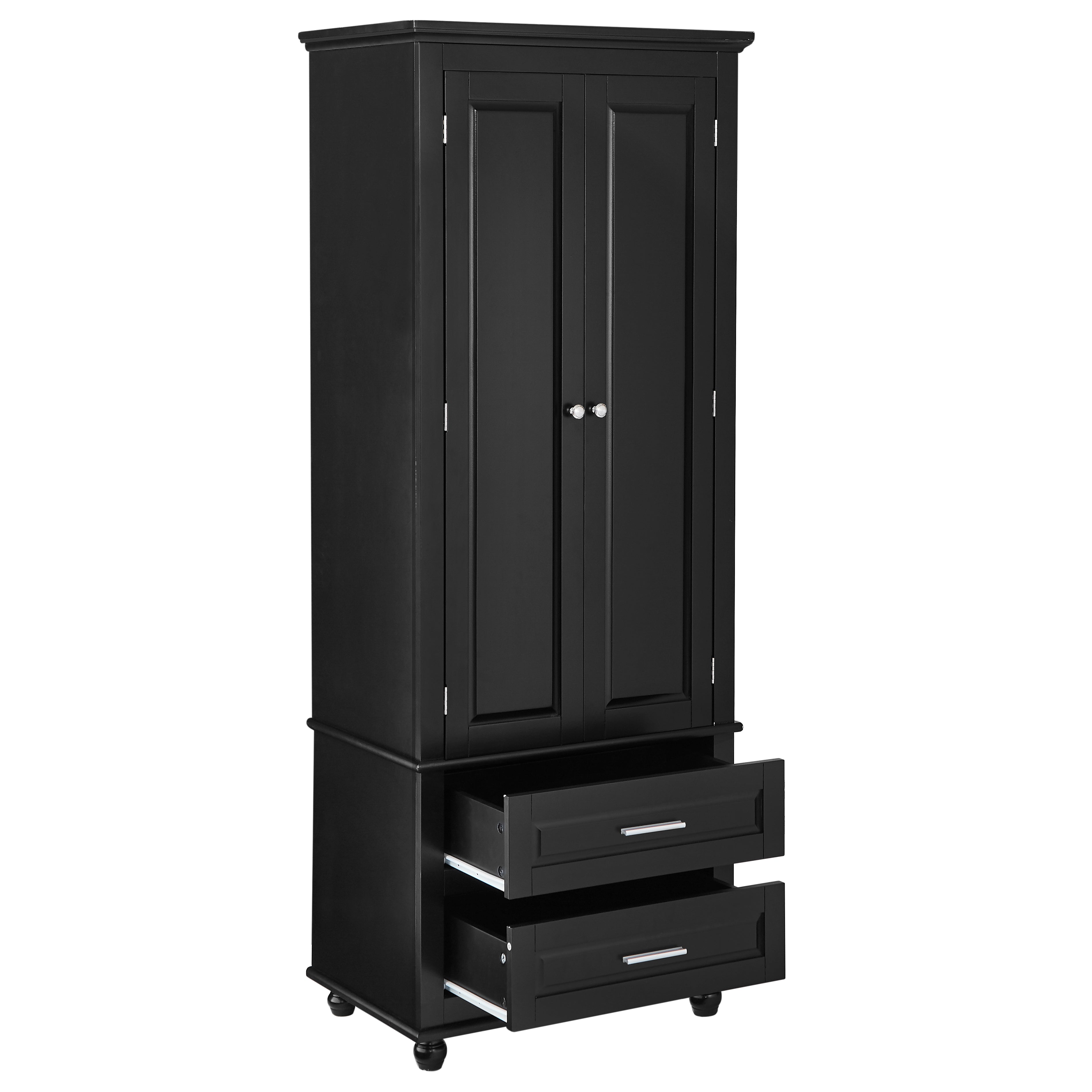 Tall Storage Cabinet with Two Drawers for Bathroom/Office, Black