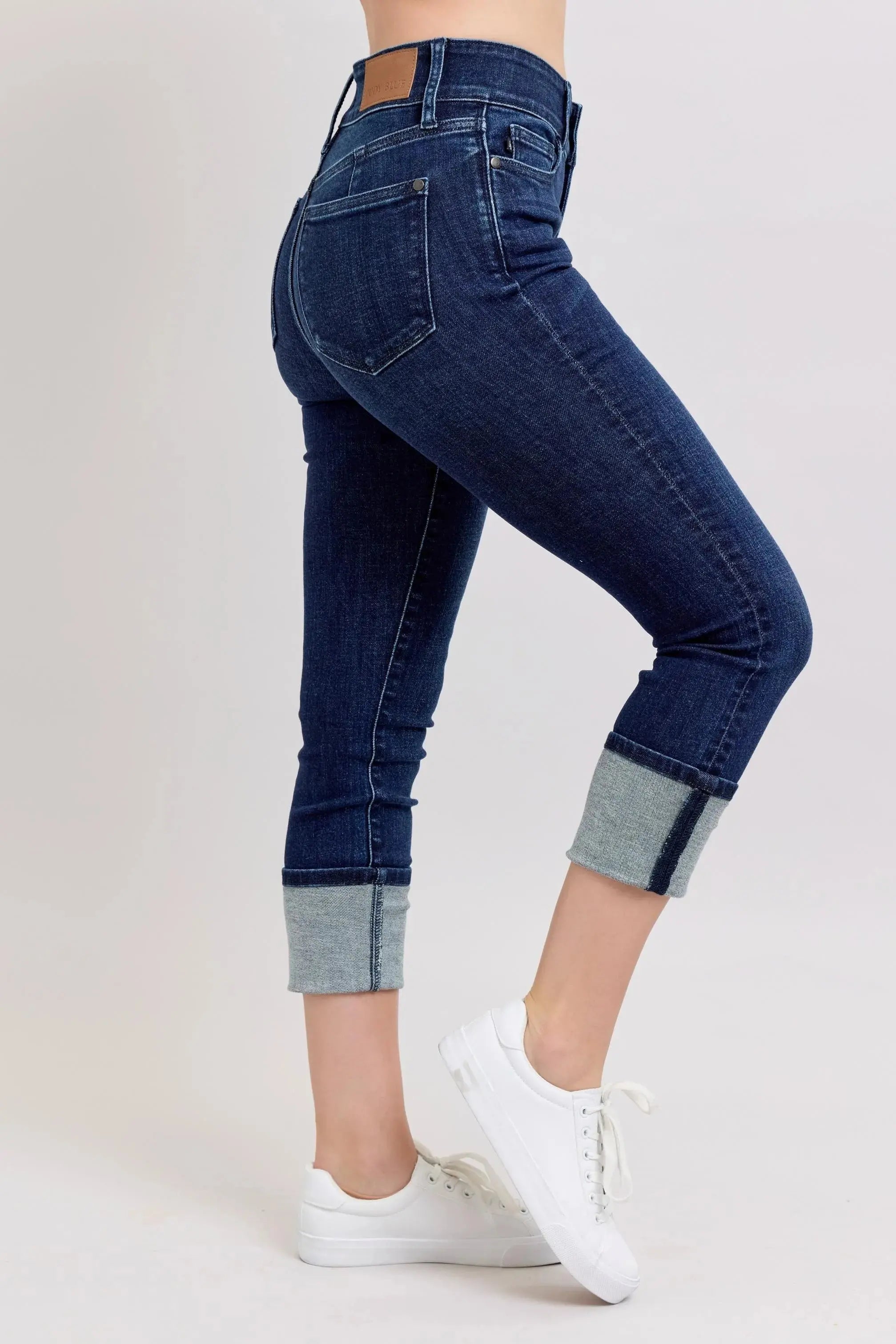 High-Waist Double Waist Band Skinny Leg Judy Blue Jeans