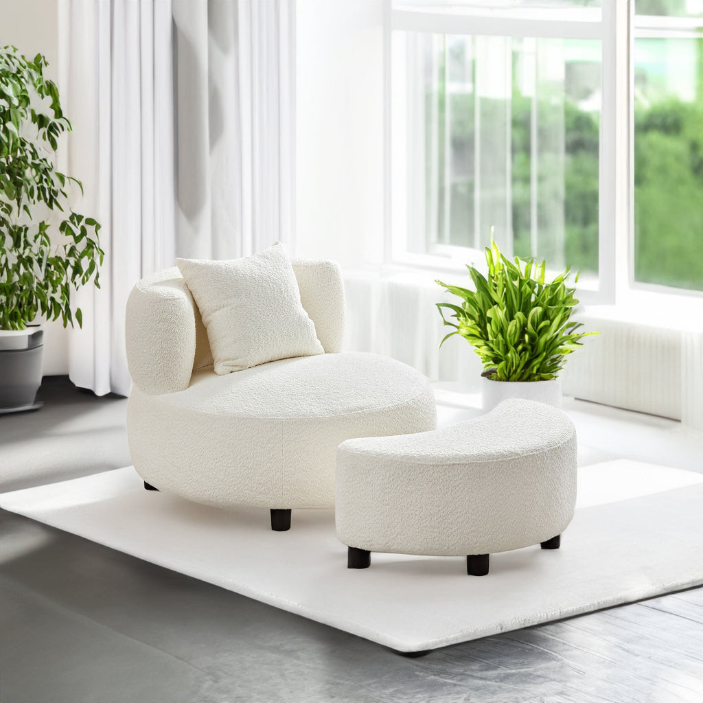 Modern Chair, Single Teddy Fabric Sofa Chair with Ottoman Foot Rest Comfy chair for Living Room Bedroom and Office,Beige
