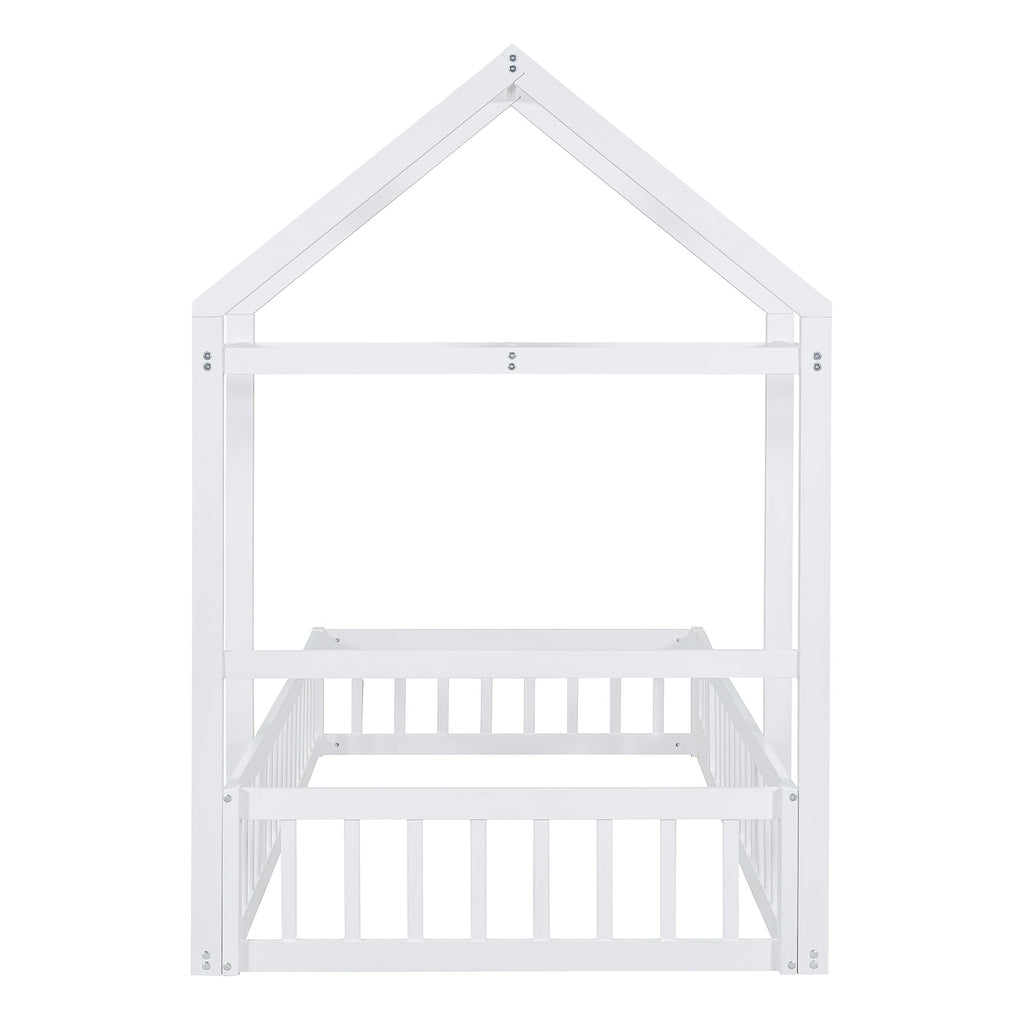 Wooden Twin Size Children's Bed with Detachable Headboard and Integrated Clothes Drying Rack, White