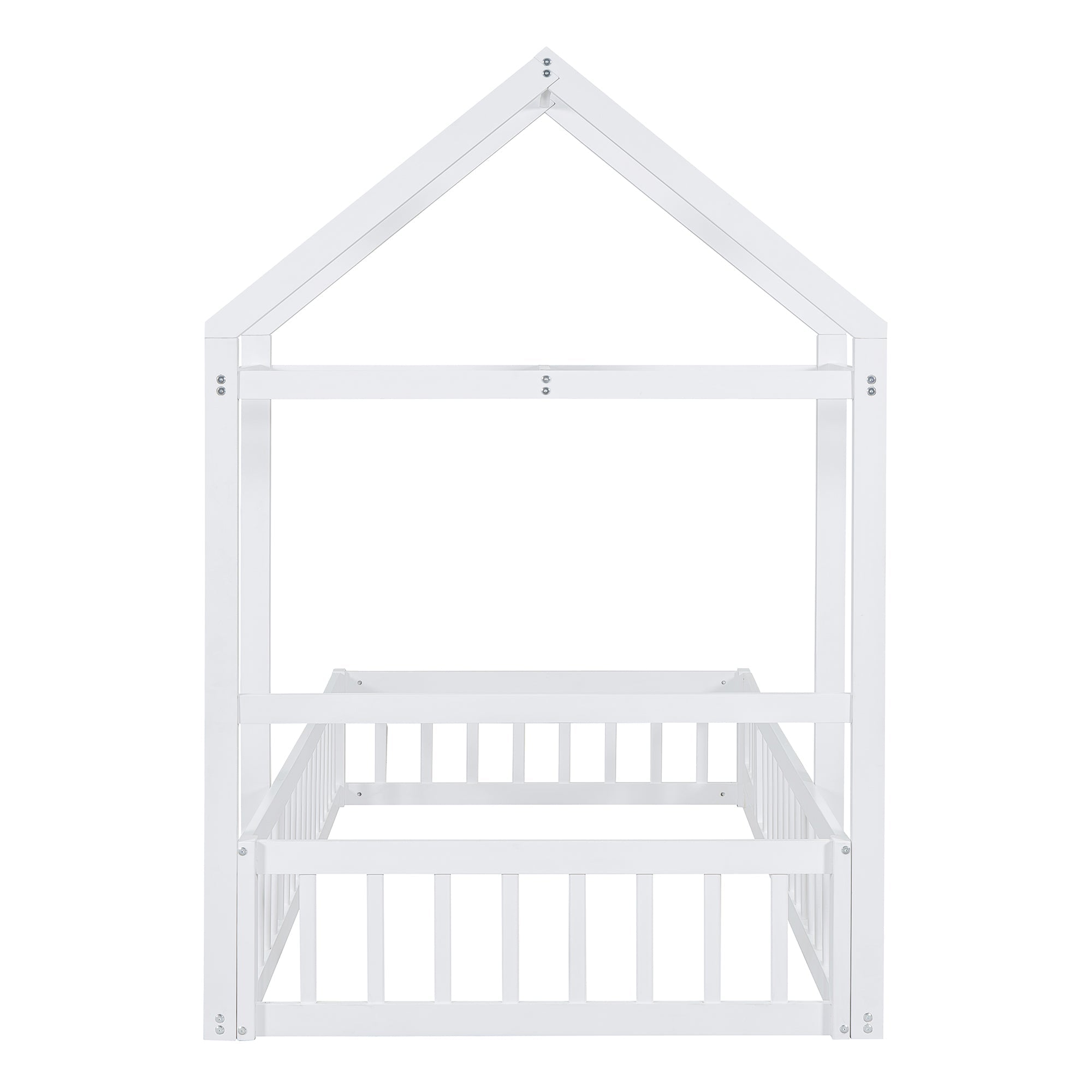 Wooden Twin Size Children's Bed with Detachable Headboard and Integrated Clothes Drying Rack, White