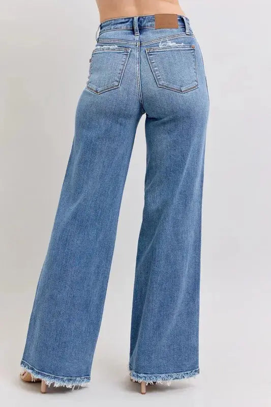 Judy Blue Full Size/Plus Size Raw Hem Wide Leg Jeans