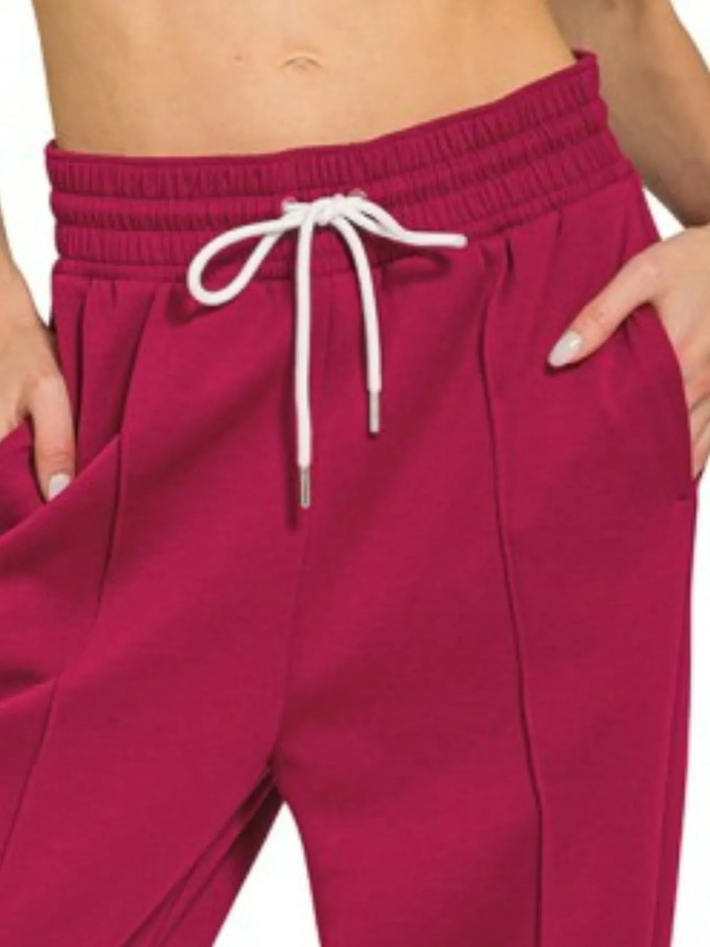 Zenana Drawstring Scuba Sweatpants with Pockets in Cabernet