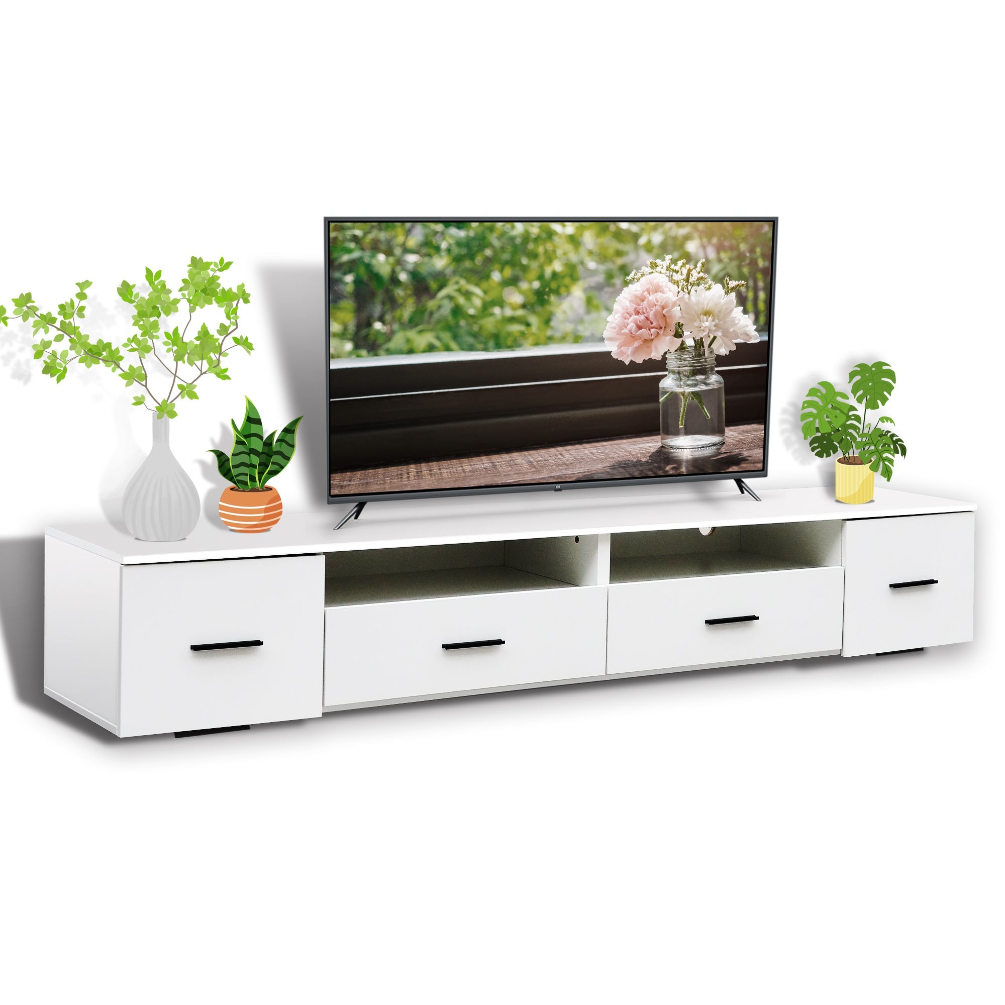 White TV Stand for Living Room Modern Entertainment Center Stand for TV Up to 90 Inch