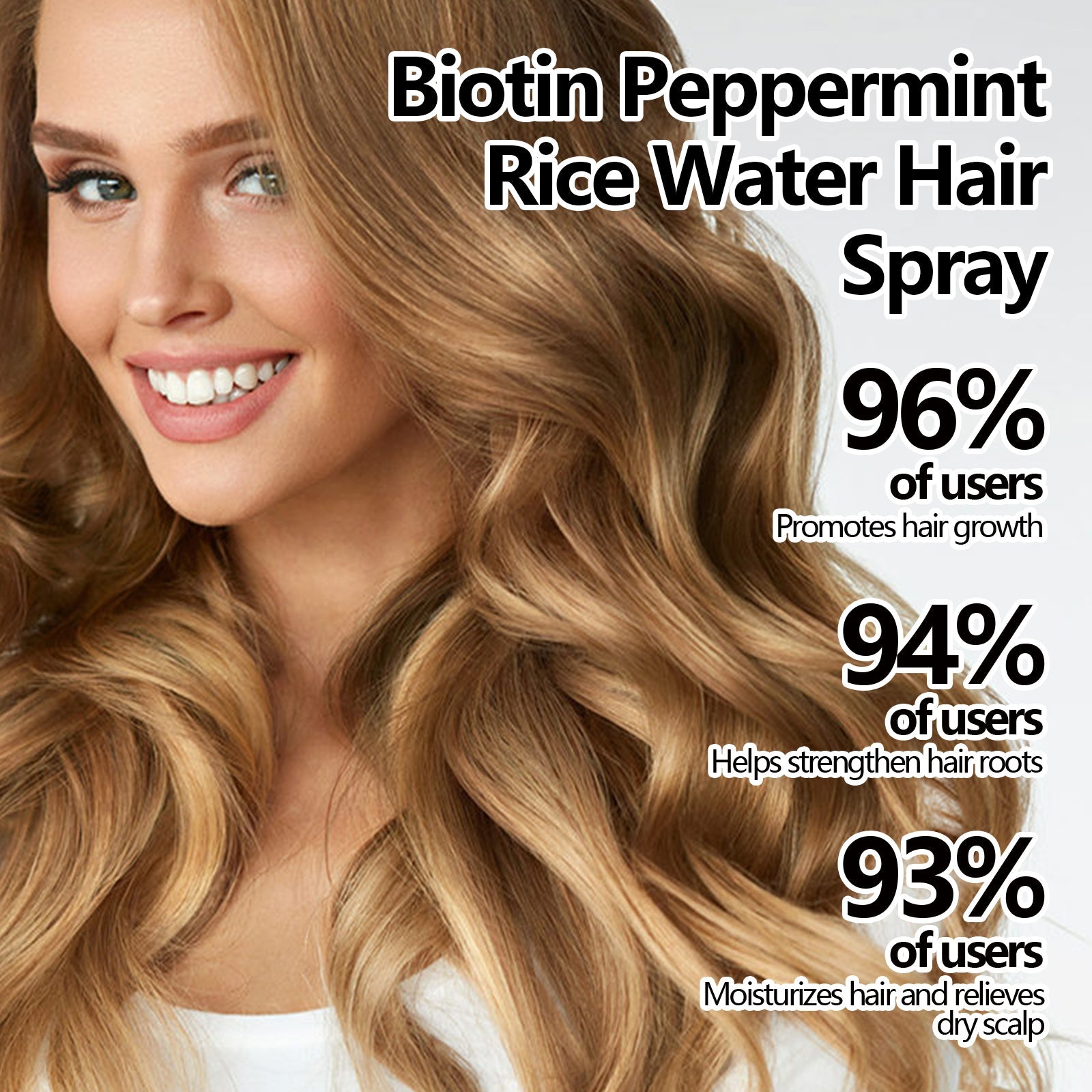 Biotin Peppermint Rice Water Hair Spray, Repair Dry Hair Soft Hair Thick Hair Flexible And Nourishing Hair