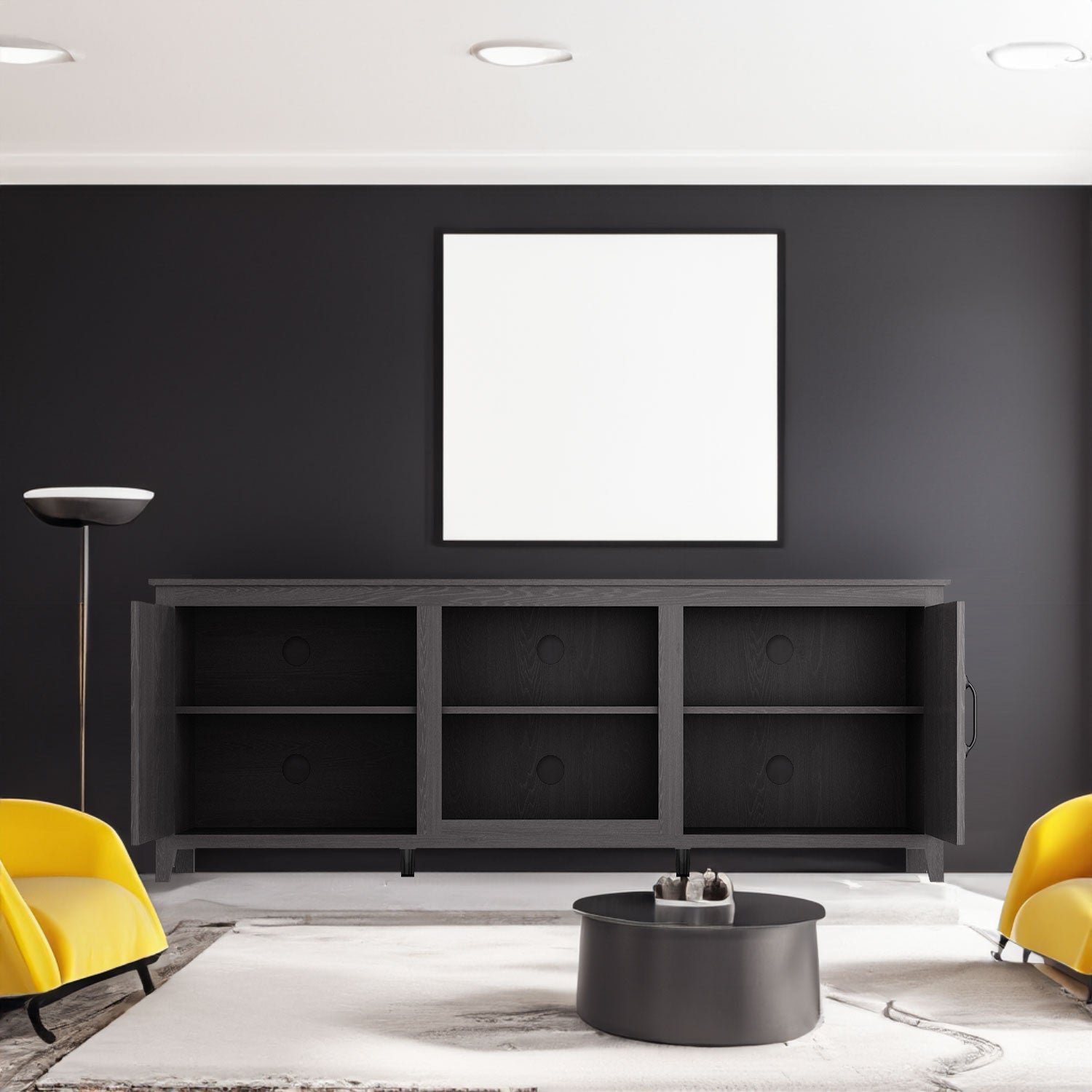 TV Stand Storage Media Console Entertainment Center Tradition Black with doors