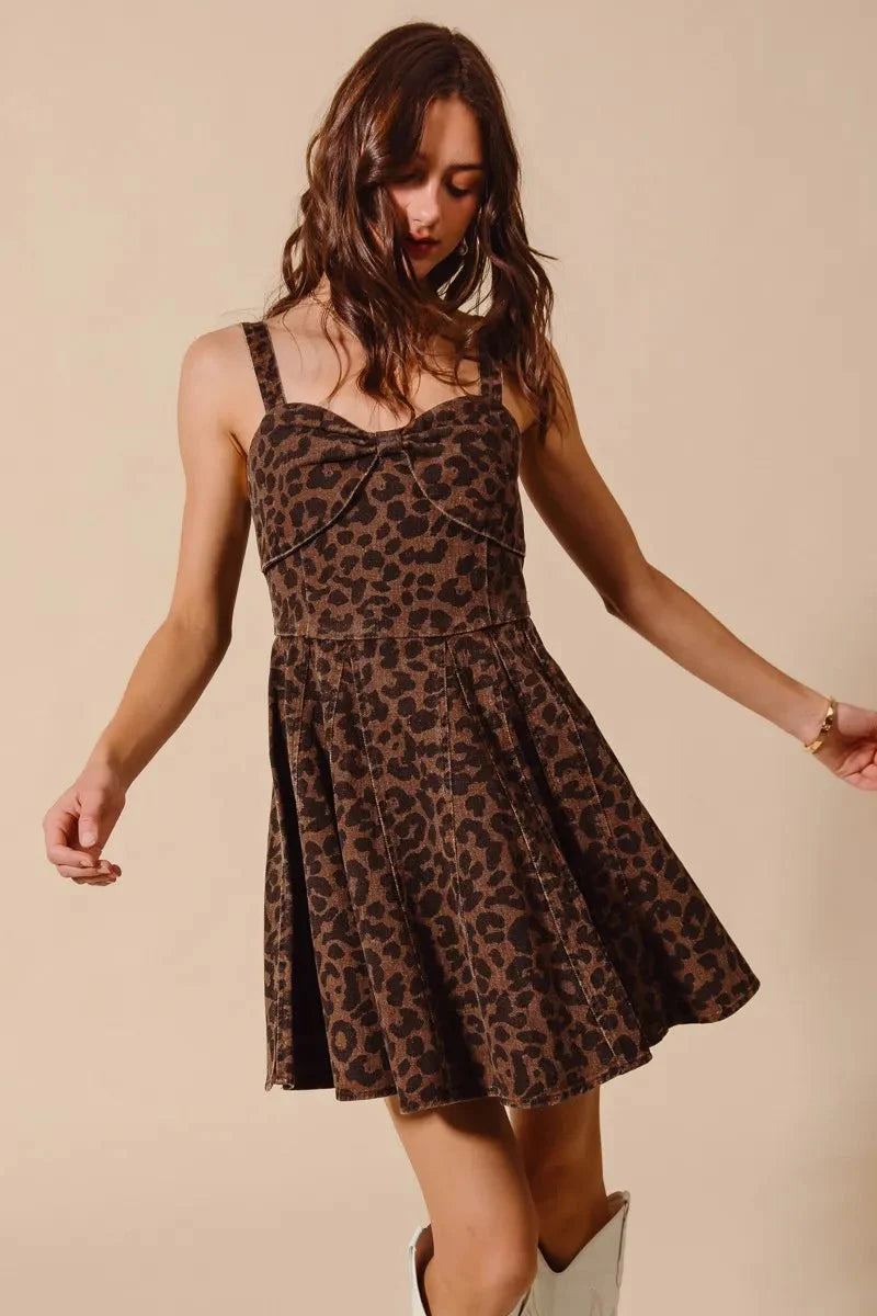 SO ME Mineral Washed Leopard Flare Cami Dress